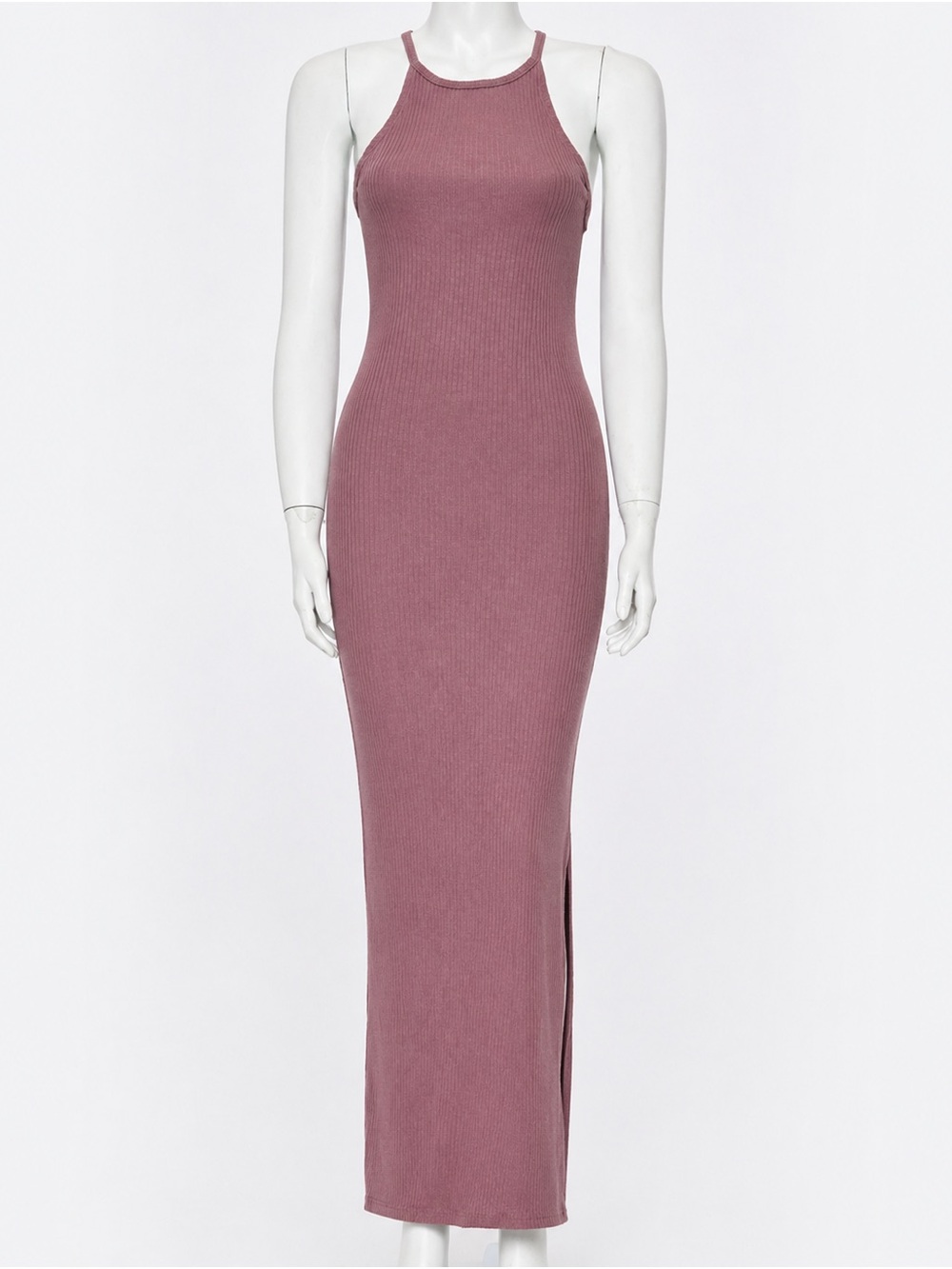 Ribbed Halter Maxi Dress in Mauve